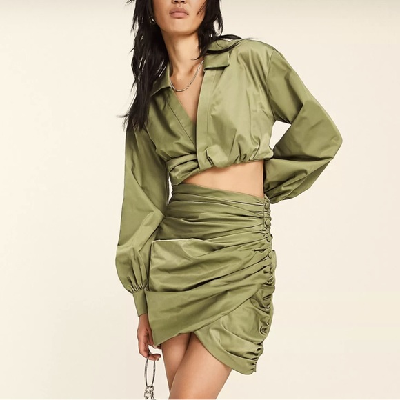 ASOS Dresses & Skirts - ASOS Design Ruched Wrap Mini Skirt Olive Green